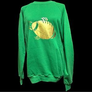 Vintage Jerzees Green Crewneck‎ Sweatshirt w/metallic gold football - Size Large
